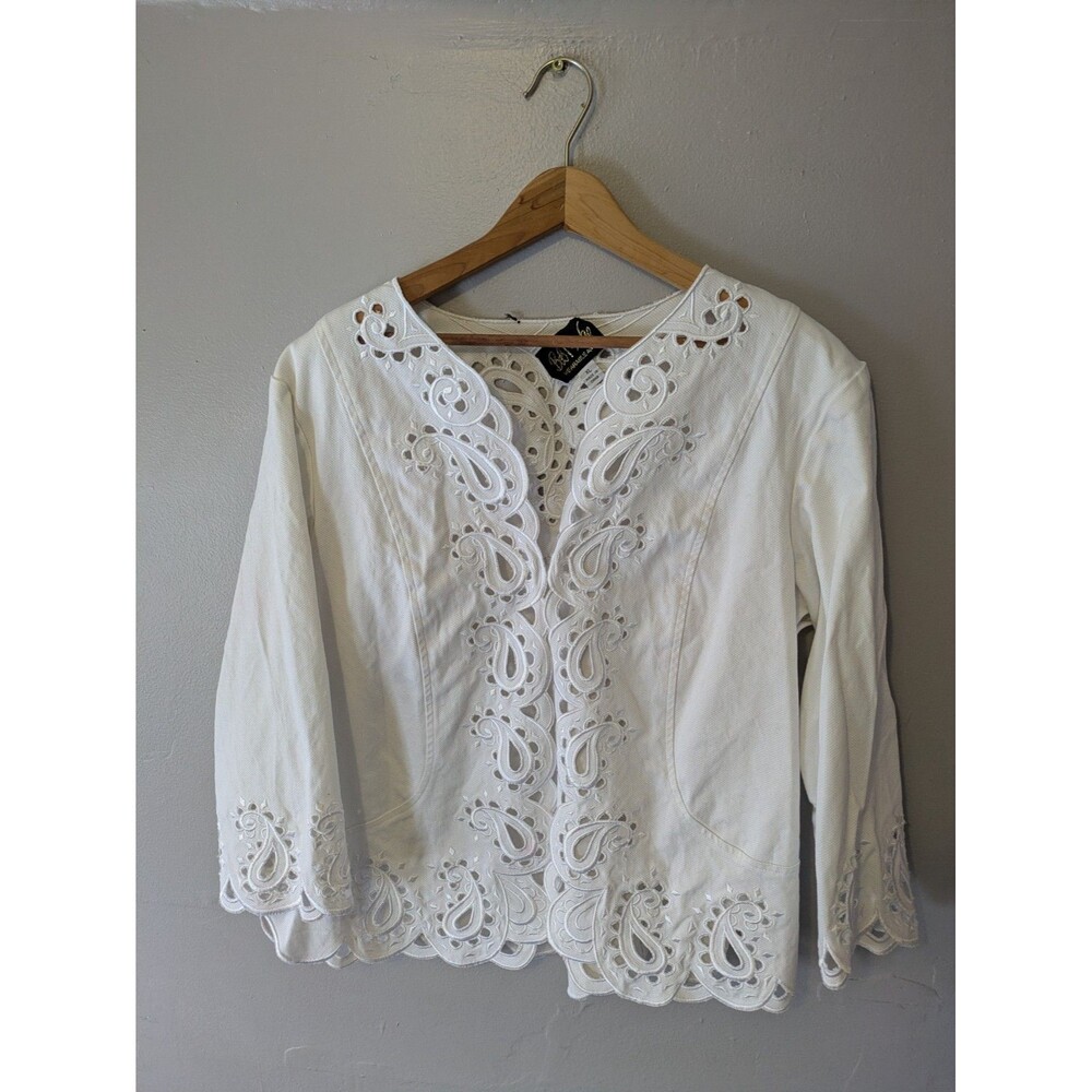 Bob Mackie Wearable Art Women's White cottage core Cardigan Sweater Size XL